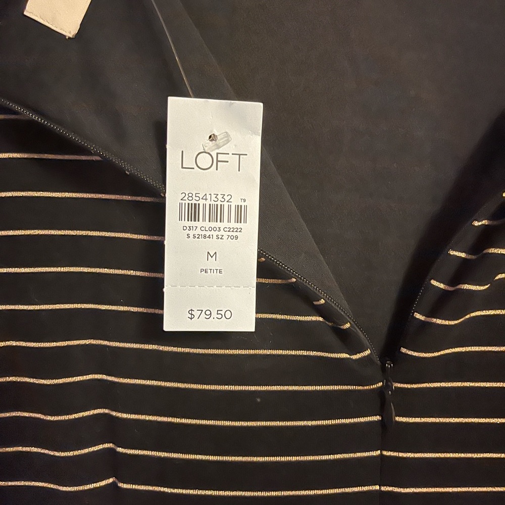 Loft Black/Gold Striped Long Sleeve Faux Tie Wrap Dress - Picture 2 of 3